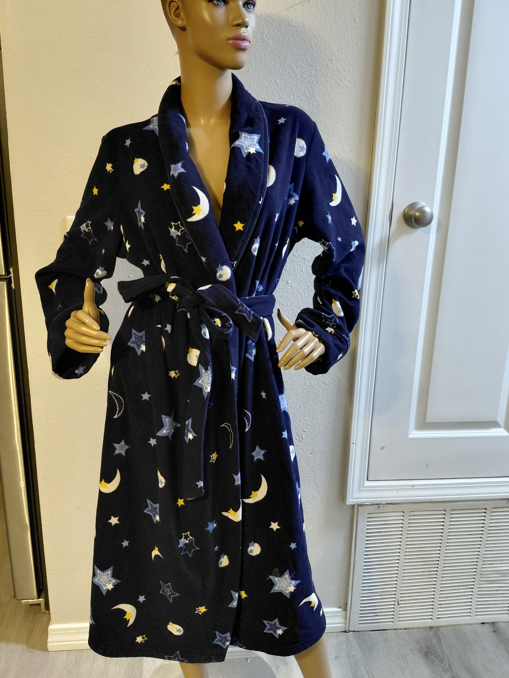 Jasmine Rose Plush Moon & Stars Navy Women's Robe